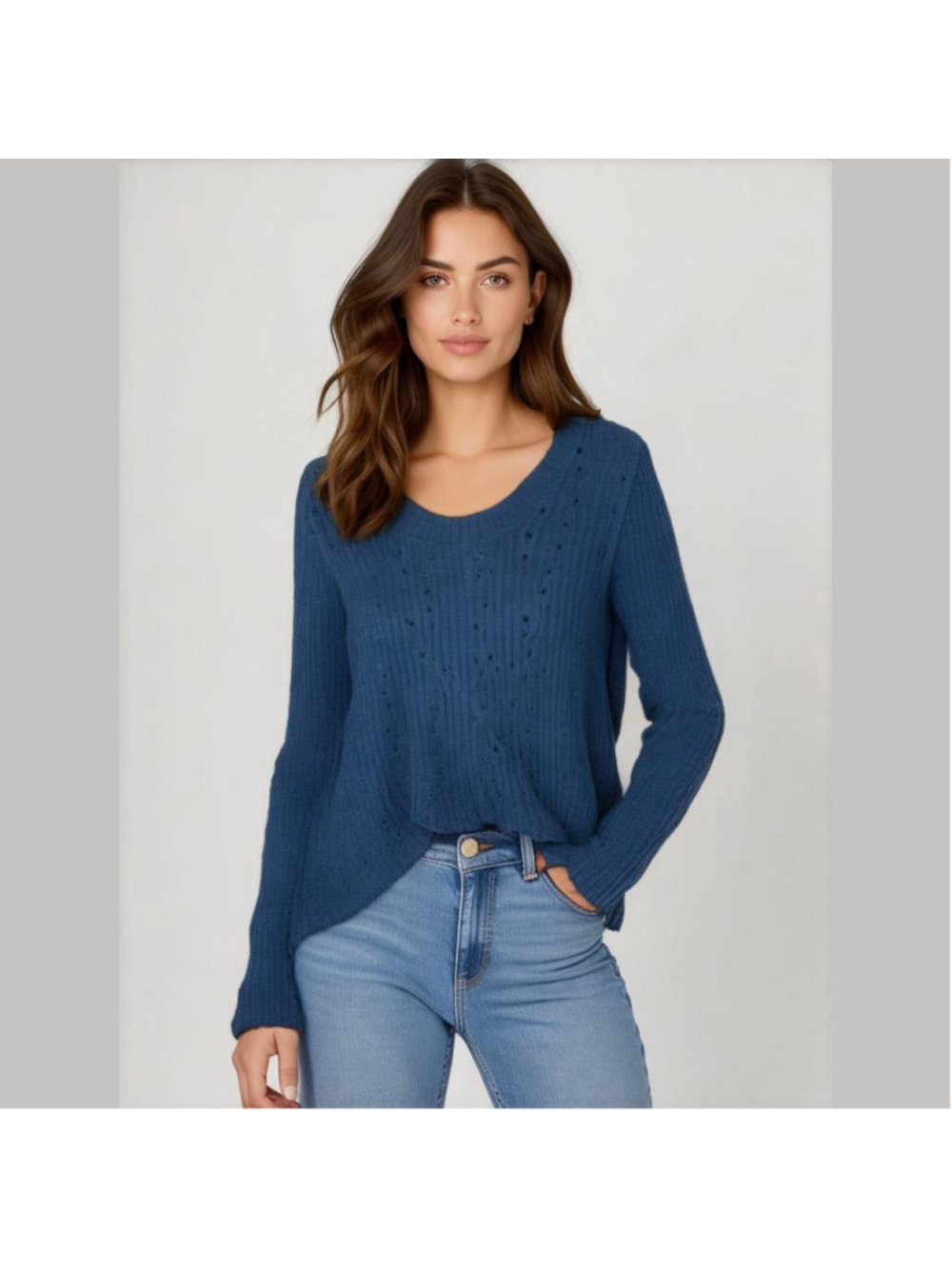 Free people open knit Women's Blue crewneck Sweater size small